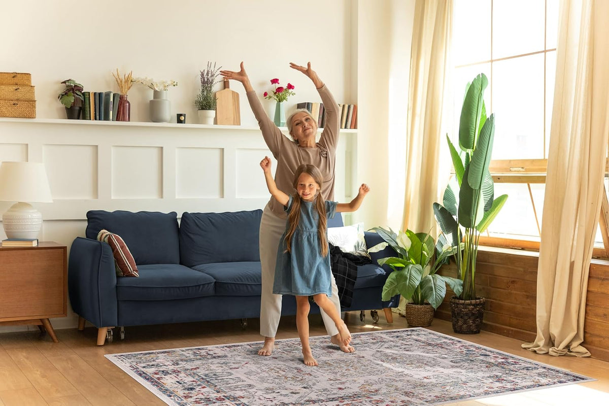 Vintage beige runner rug by Netline Home featuring a distressed medallion design, soft, durable, and pet-friendly for living spaces.