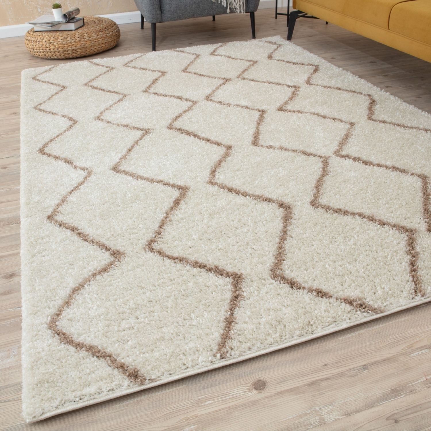 Moroccan Ivory Beige Shaggy Rug – 830