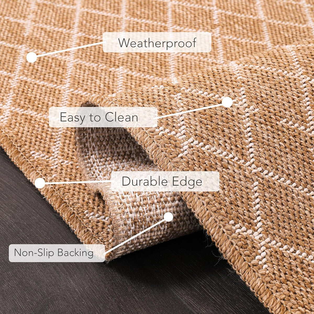 Jute-effect washable runner rug by Netline Home, suitable for indoor and outdoor spaces, featuring a textured, durable design.