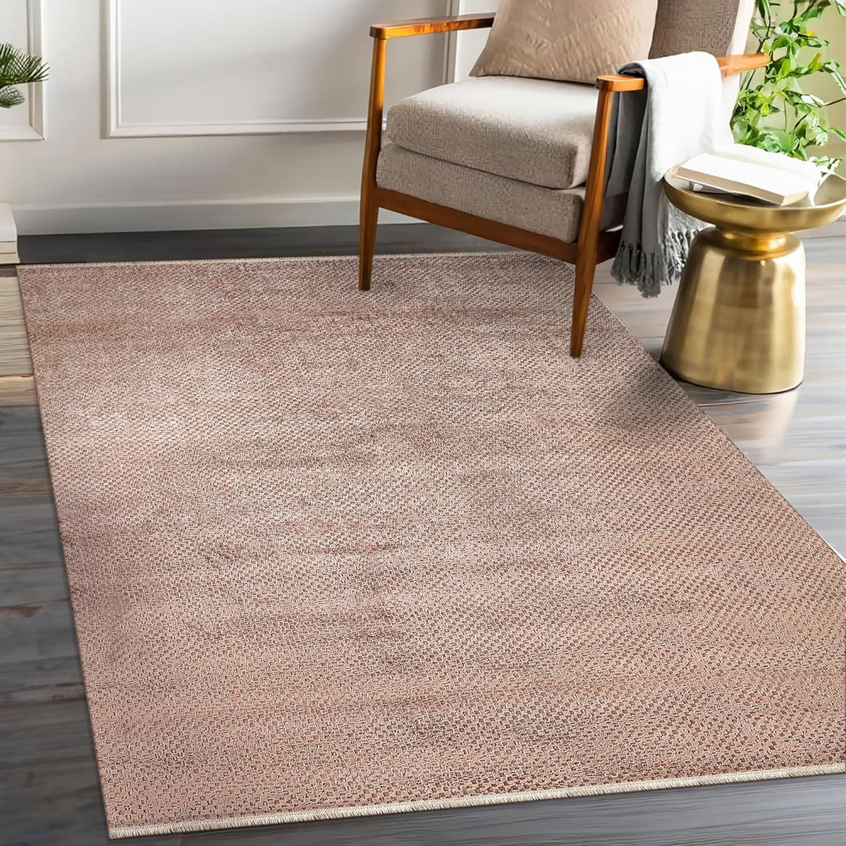 Brown luxury area rug by Netline Home, soft and durable bamboo silk carpet ideal for living room, bedroom, or hallway.