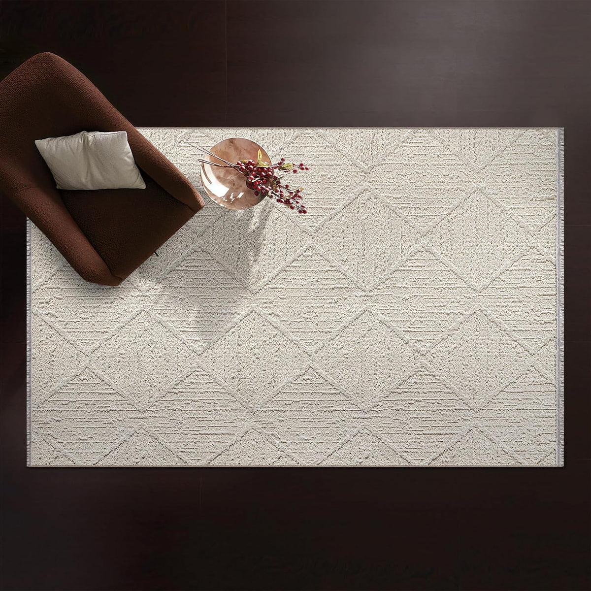 Beige fluffy living room rug by Netline Home, 80x150 inches, non-shedding, modern carpet for bedroom, hallway, and office decor.