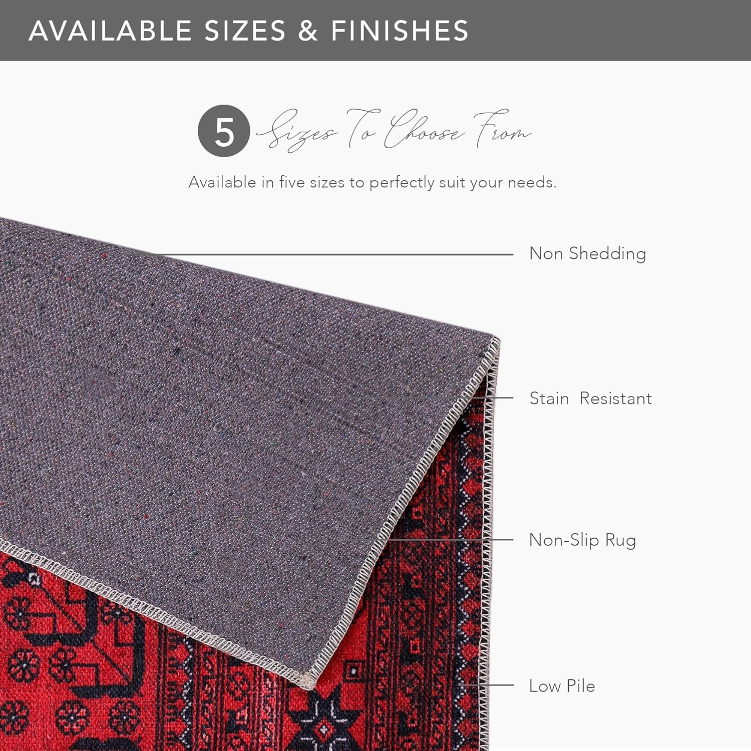 Red washable living room rug by Netline Home, 80x150 cm cotton woven non-slip vintage area rug for bedrooms and kitchens.