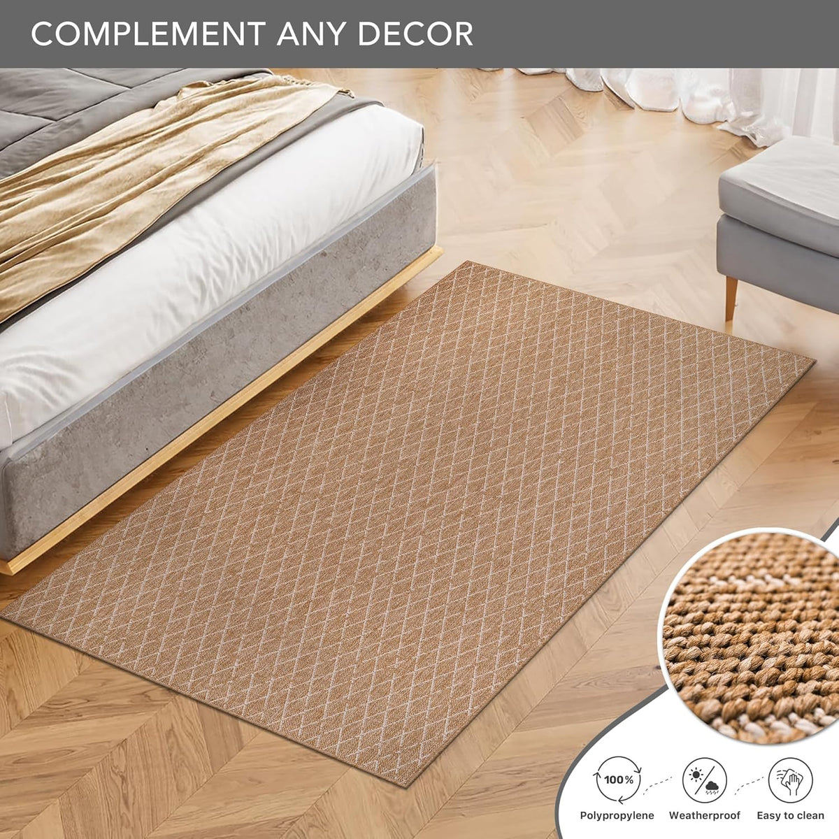 Netline Home jute-effect washable runner rug for indoor and outdoor use, featuring a textured, durable design.