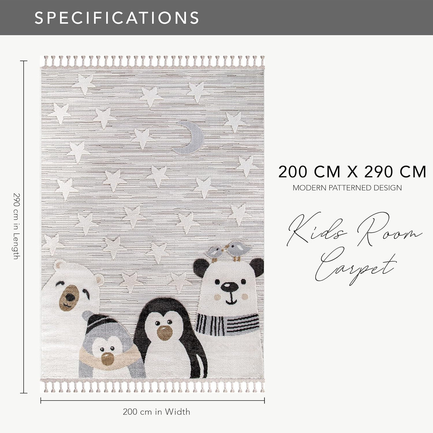 Kids rug by Netline Home featuring soft gray cartoon design, durable, non-shedding, hypoallergenic, ideal for children's rooms and play areas.