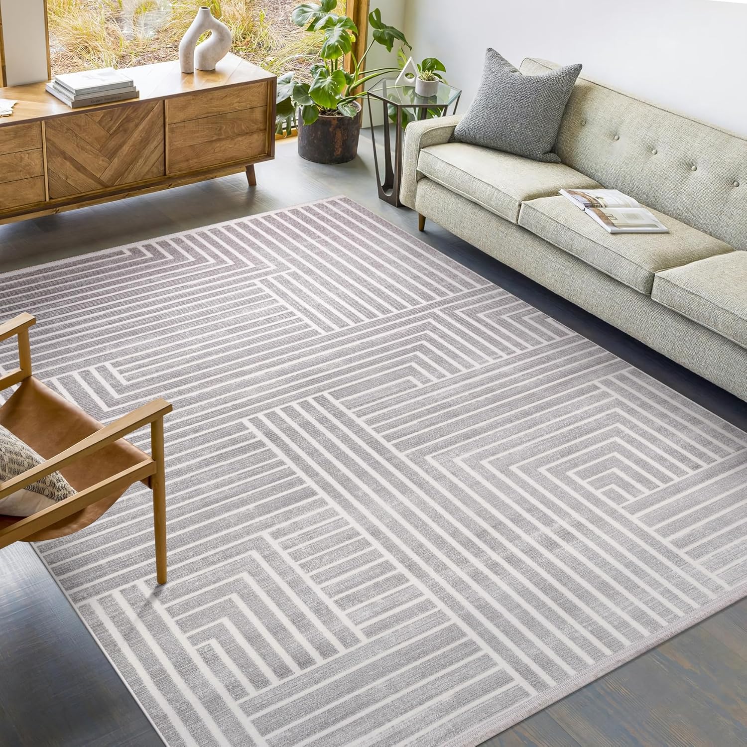 Light gray Netline Home plush area rug for living room and bedroom, soft, non-shedding, large modern carpet for home and office.