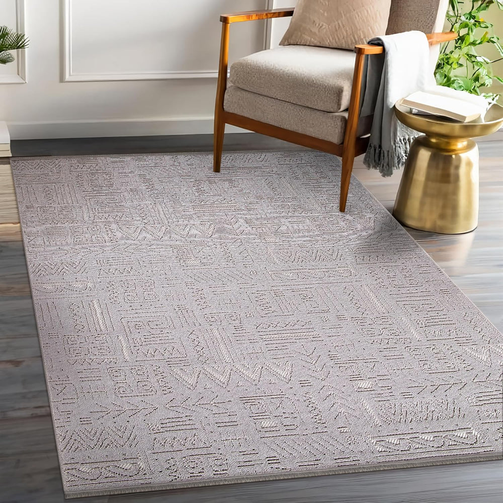 Gray modern area rug by Netline Home, lightweight low pile carpet suitable for living rooms, bedrooms, kitchens, and hallways.