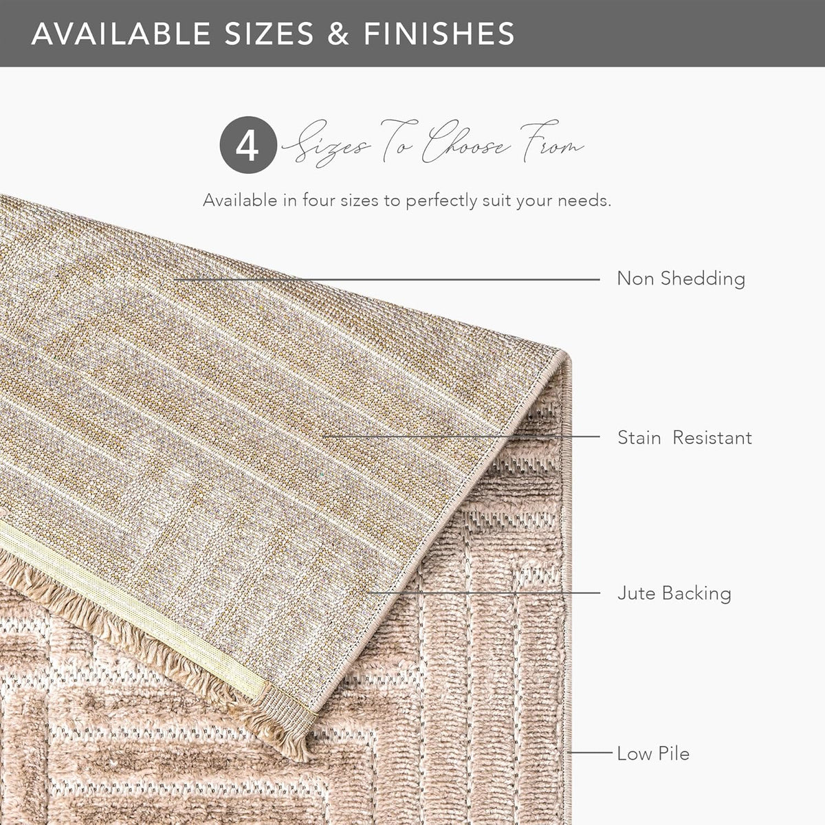Modern textured polypropylene area rug by Netline Home with geometric design in taupe, suitable for living room, bedroom, or dining room.