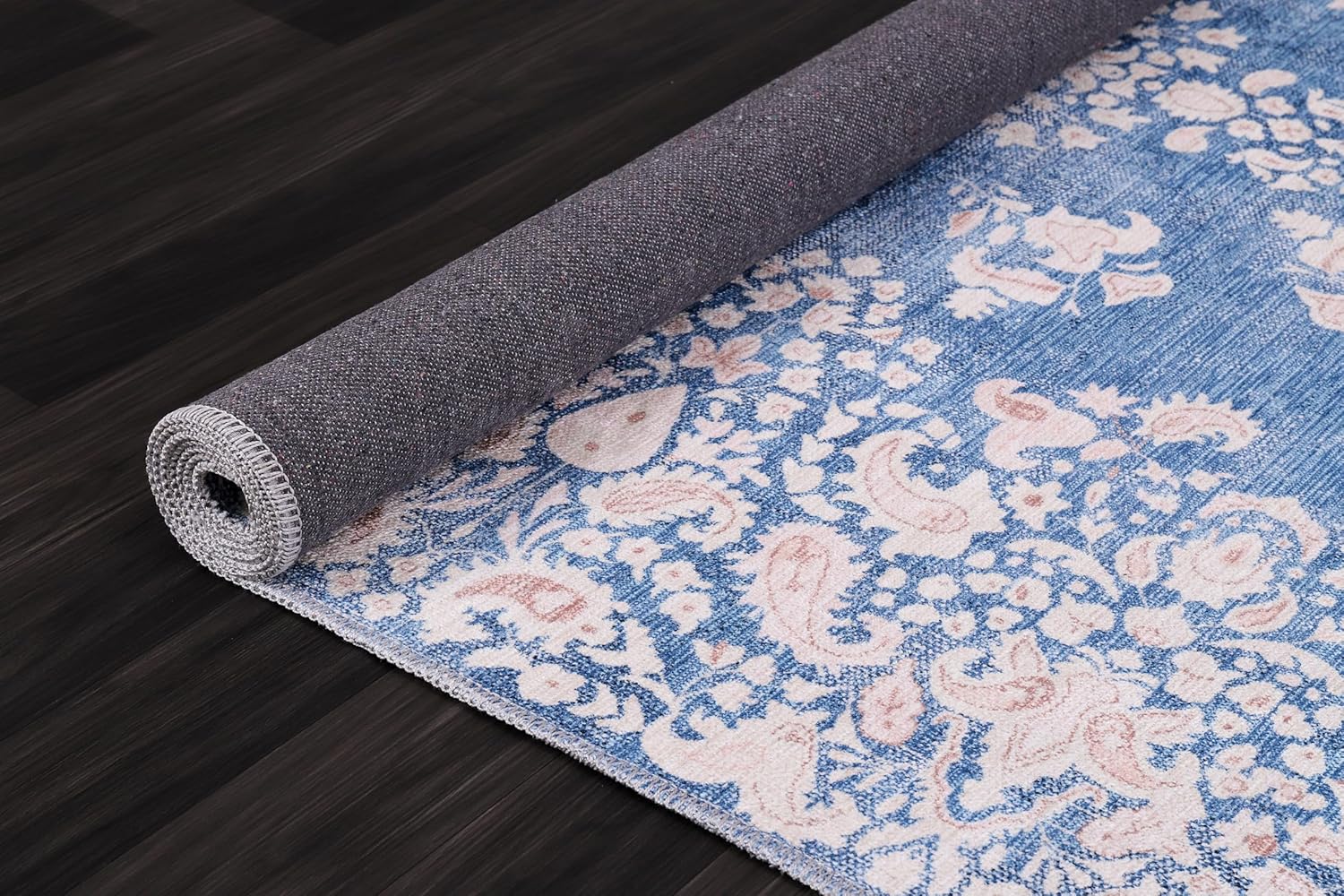 Blue vintage runner rug by Netline Home, 80x150 cm, machine washable, non-slip, low pile, pet and kid friendly for living rooms and kitchens.