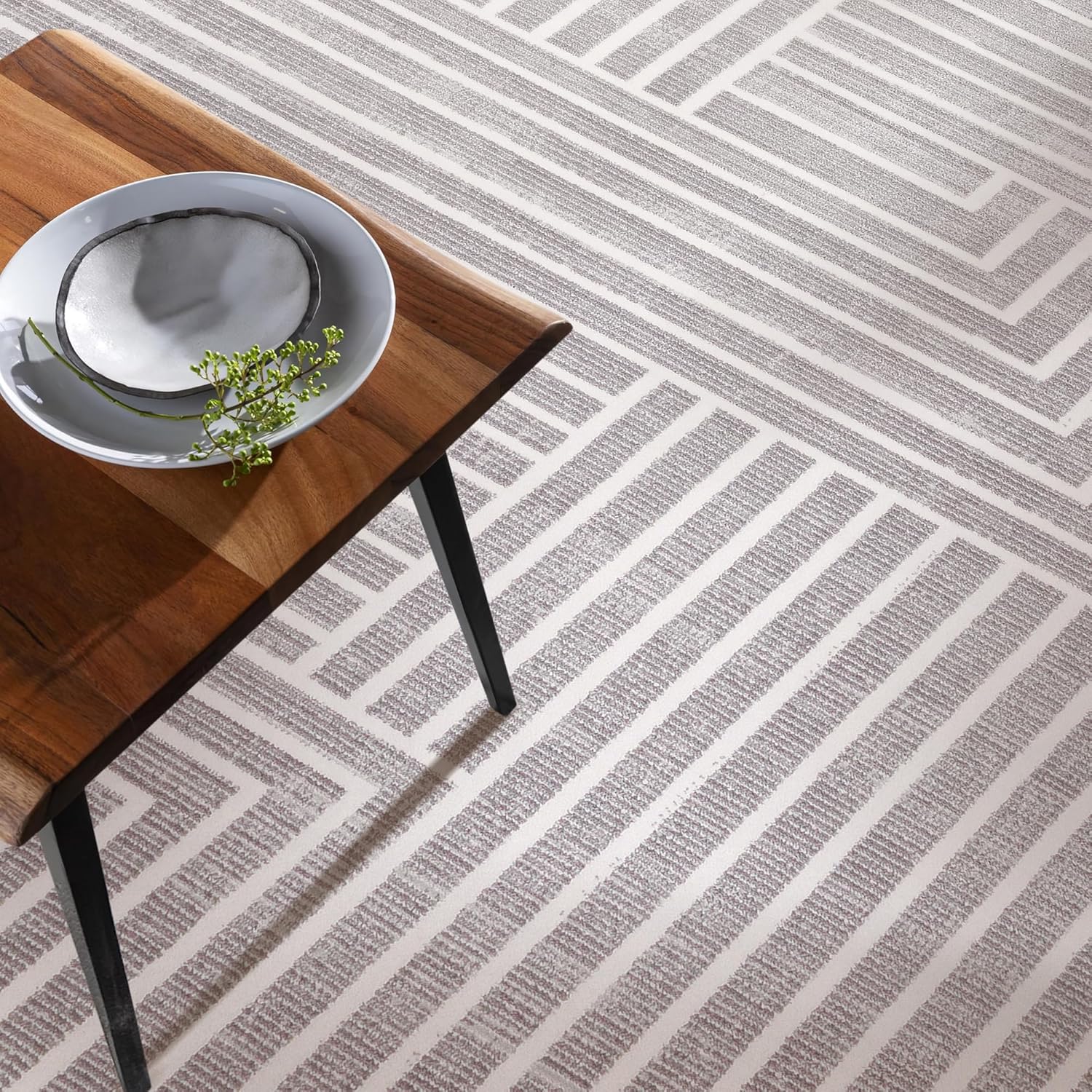 Light gray Netline Home plush area rug for living room, bedroom, or office with non-shedding, shed-resistant, large modern carpet.