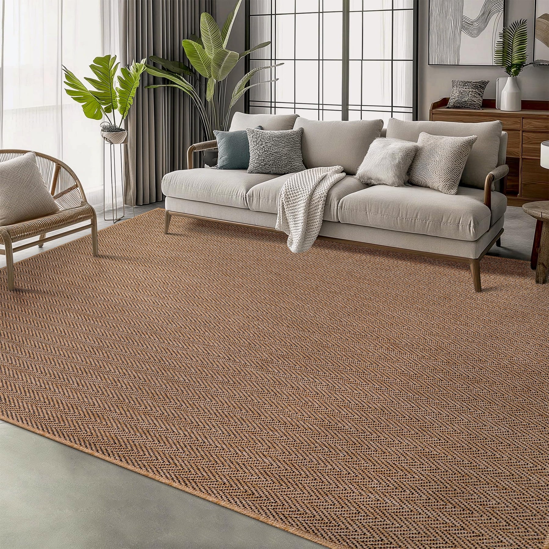 Netline Home jute-effect washable indoor and outdoor runner rug with textured jute-look design on neutral background.