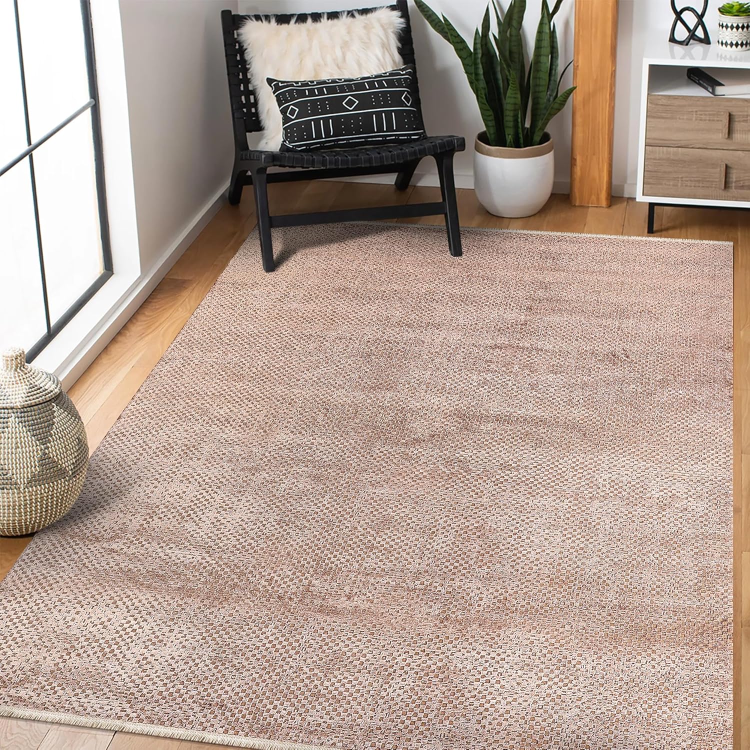 Brown luxury area rug by Netline Home, soft bamboo silk carpet suitable for living room, bedroom, or hallway.
