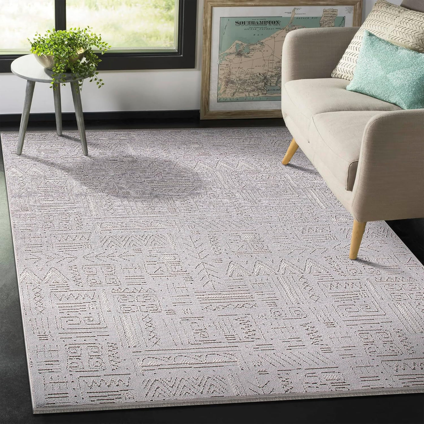 Gray modern area rug by Netline Home featuring a low pile, lightweight design, suitable for living rooms, bedrooms, and hallways.