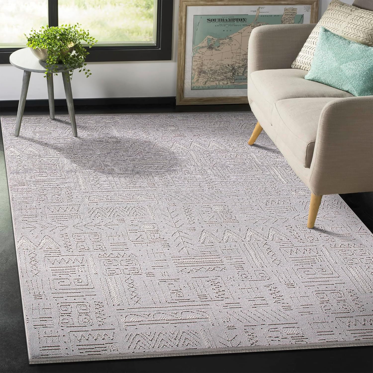Gray modern area rug by Netline Home featuring a low pile, lightweight design, suitable for living rooms, bedrooms, and hallways.
