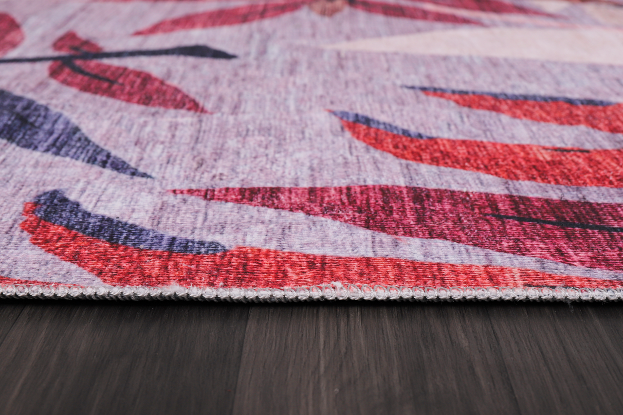 Modern beige floral washable rug by Netline Home with intricate floral pattern and soft texture.