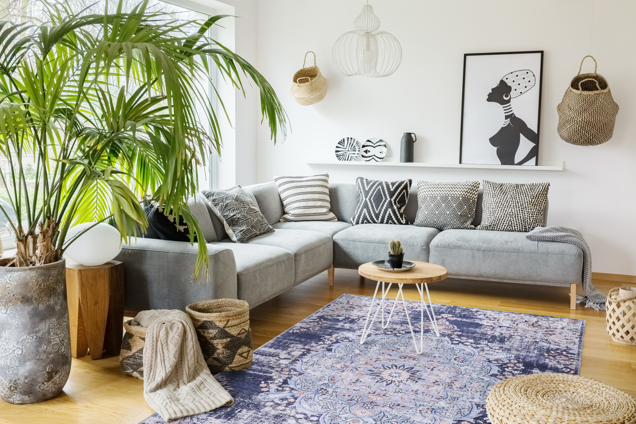 Traditional blue abstract medallion washable rug by Netline Home showing intricate medallion design on a soft fabric surface.