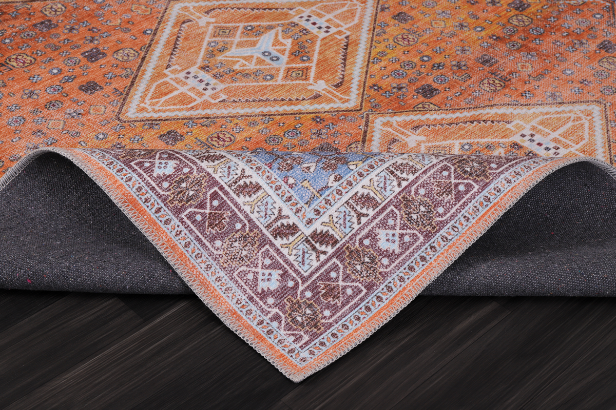 Multicolor geometric washable rug by Netline Home featuring tribal patterns, vibrant design, and durable fabric.