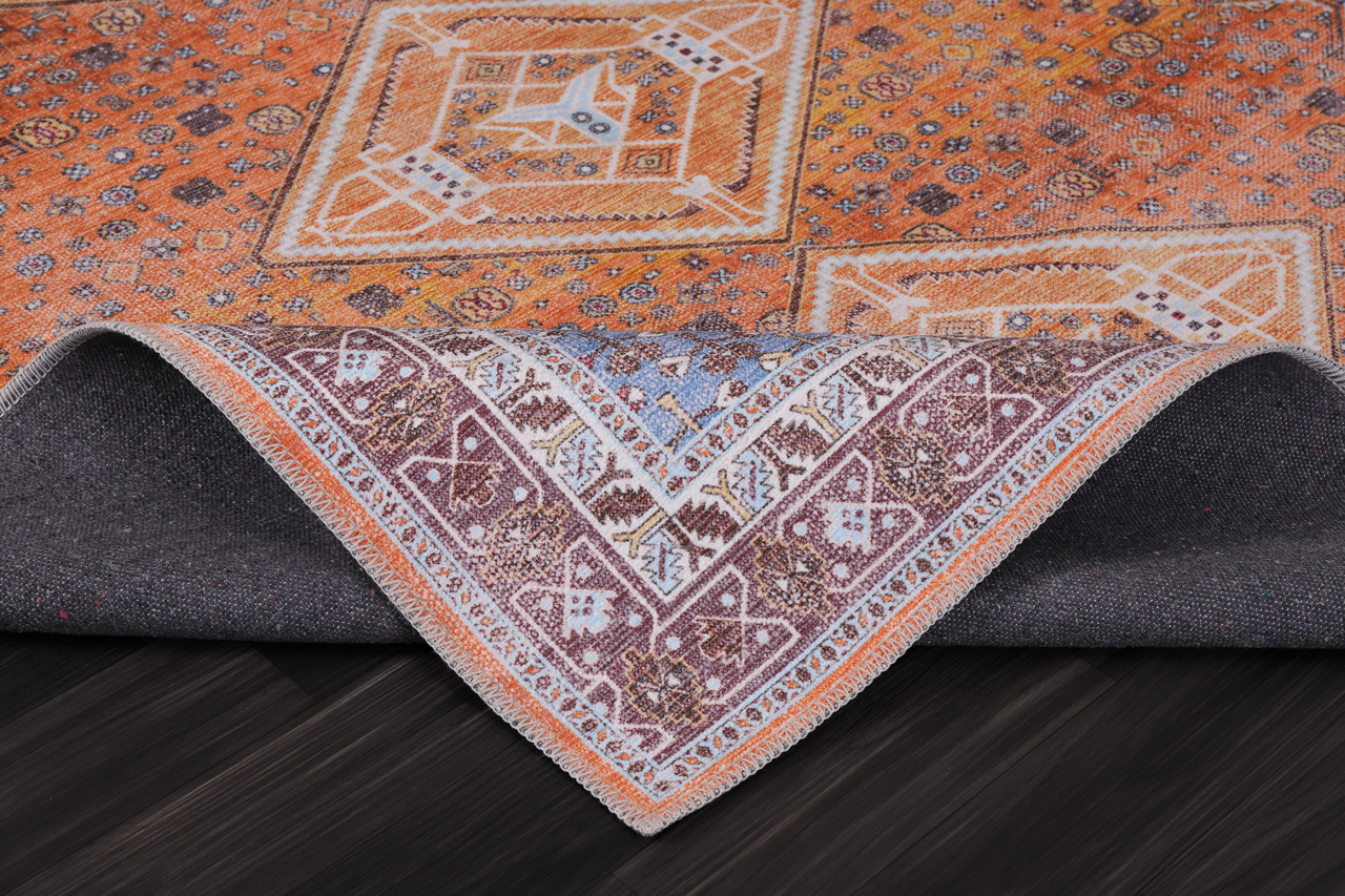 Multicolor geometric washable rug by Netline Home featuring tribal patterns, vibrant design, and durable fabric.