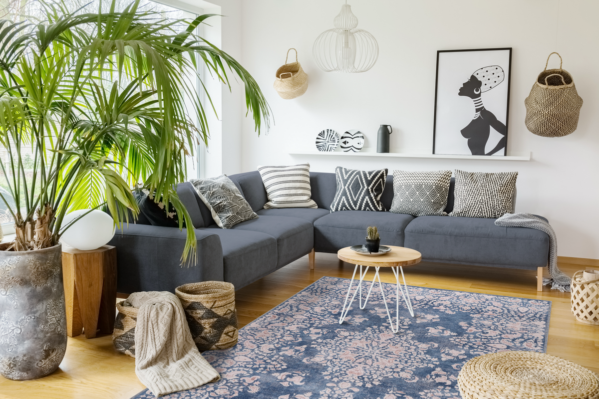 Modern beige floral washable rug by Netline Home featuring a stylish floral design, perfect for contemporary living spaces.