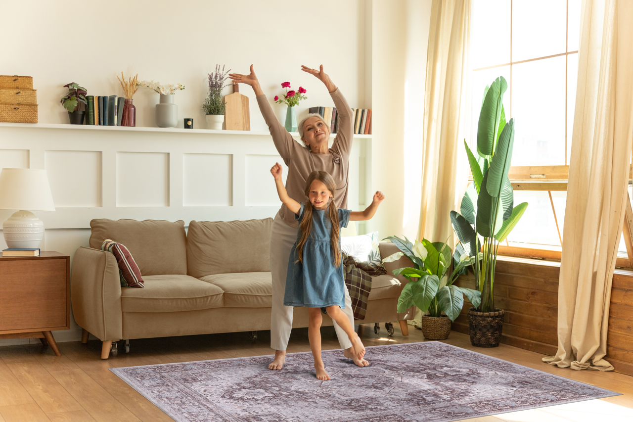 Colorful tribal geometric washable rug by Netline Home featuring vibrant multicolor patterns and a durable, easy-to-clean design.