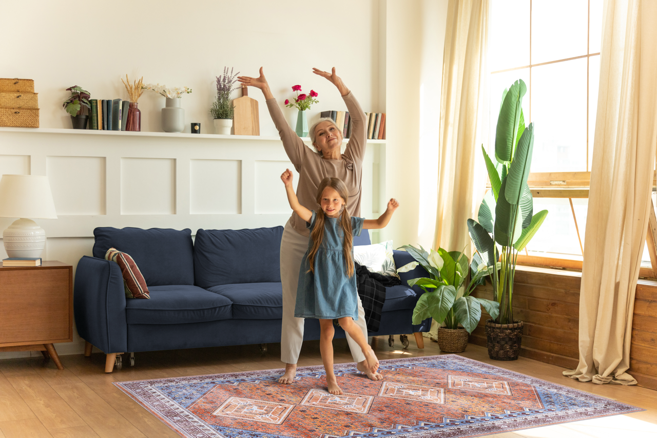 Multicolor geometric washable rug by Netline Home featuring tribal-inspired design, vibrant patterns, and soft woven texture.