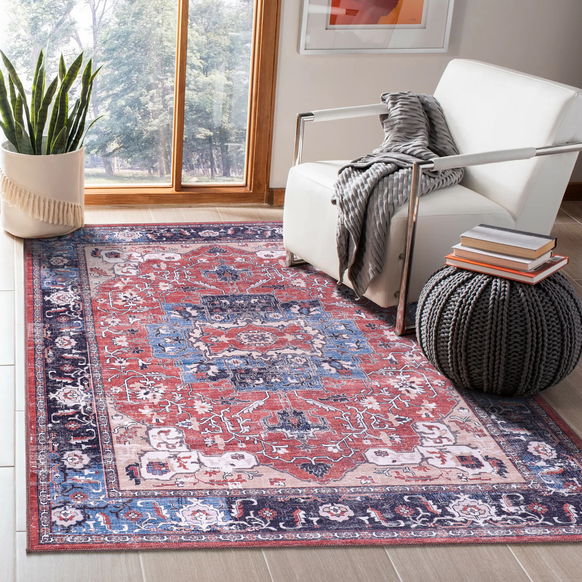 Multicolor tribal medallion washable rug by Netline Home featuring vibrant geometric patterns in a durable, soft fabric.