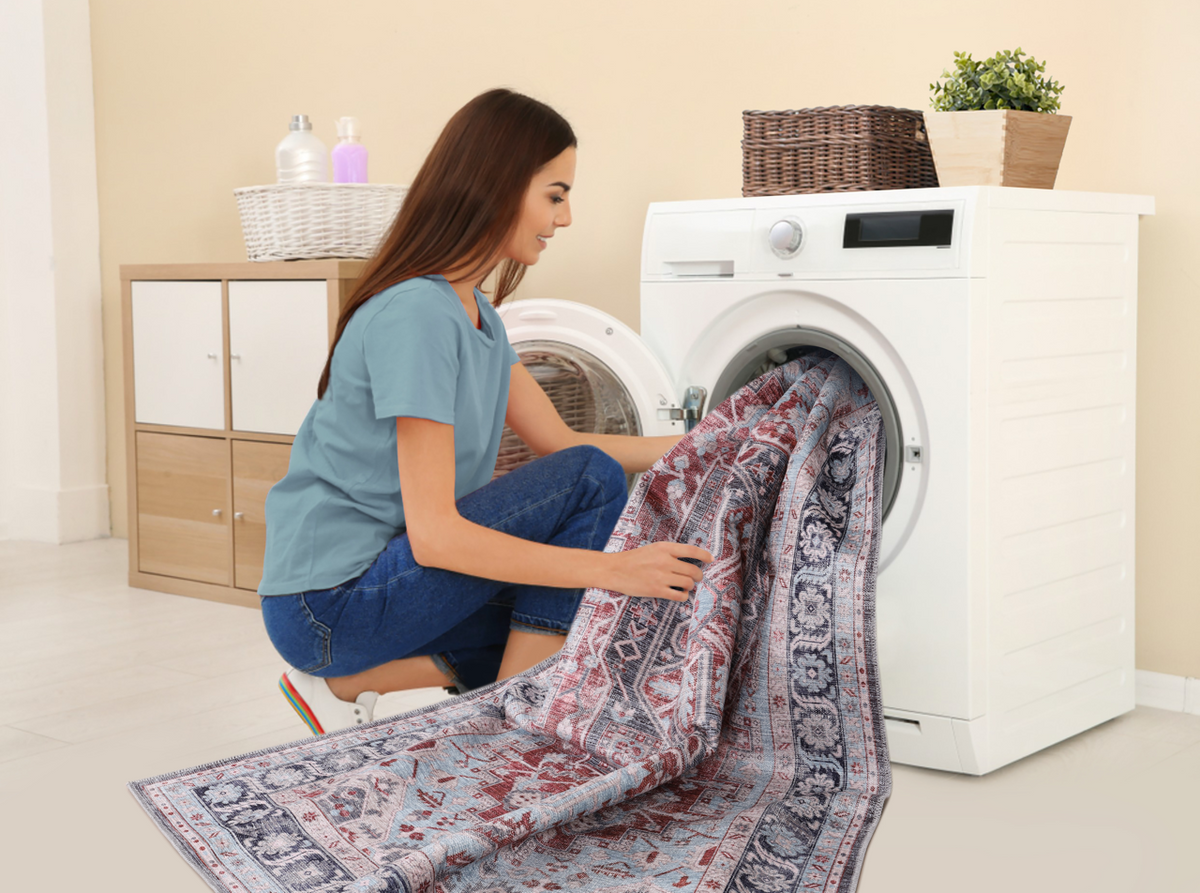 Bohemian grey striped washable rug by Netline Home featuring a modern design, soft texture, and durable fabric for stylish home decor.