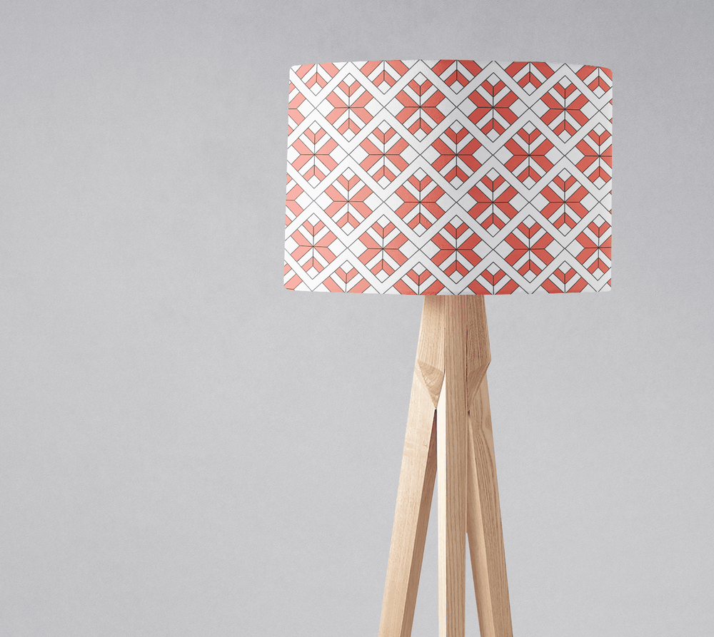 Coral and White Geometric Design Lampshade – Ceiling & Table Compatible