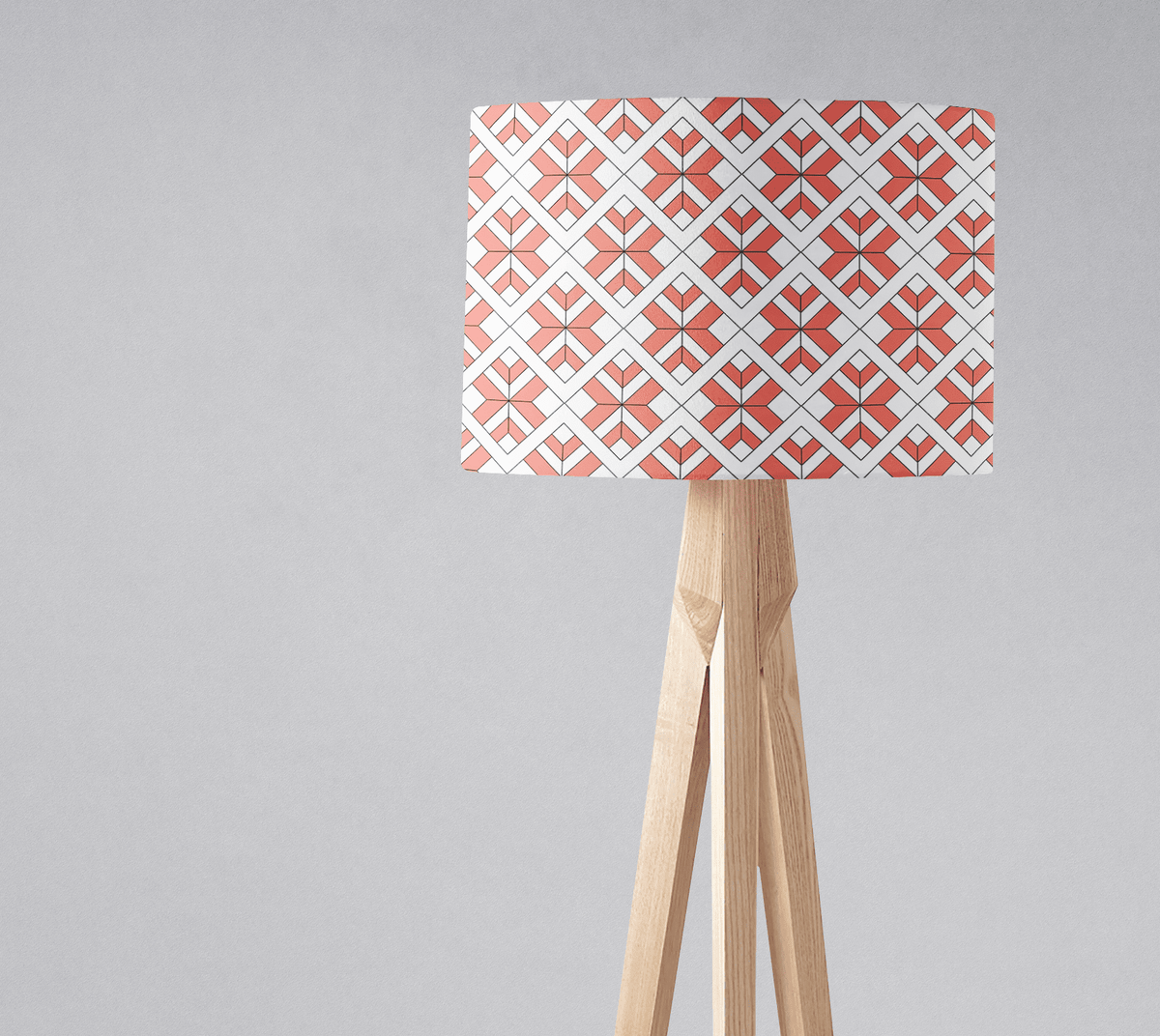Coral and White Geometric Design Lampshade – Ceiling & Table Compatible