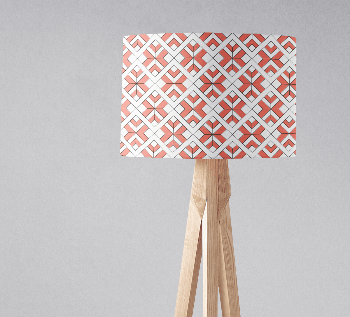 Coral and White Geometric Design Lampshade – Ceiling & Table Compatible