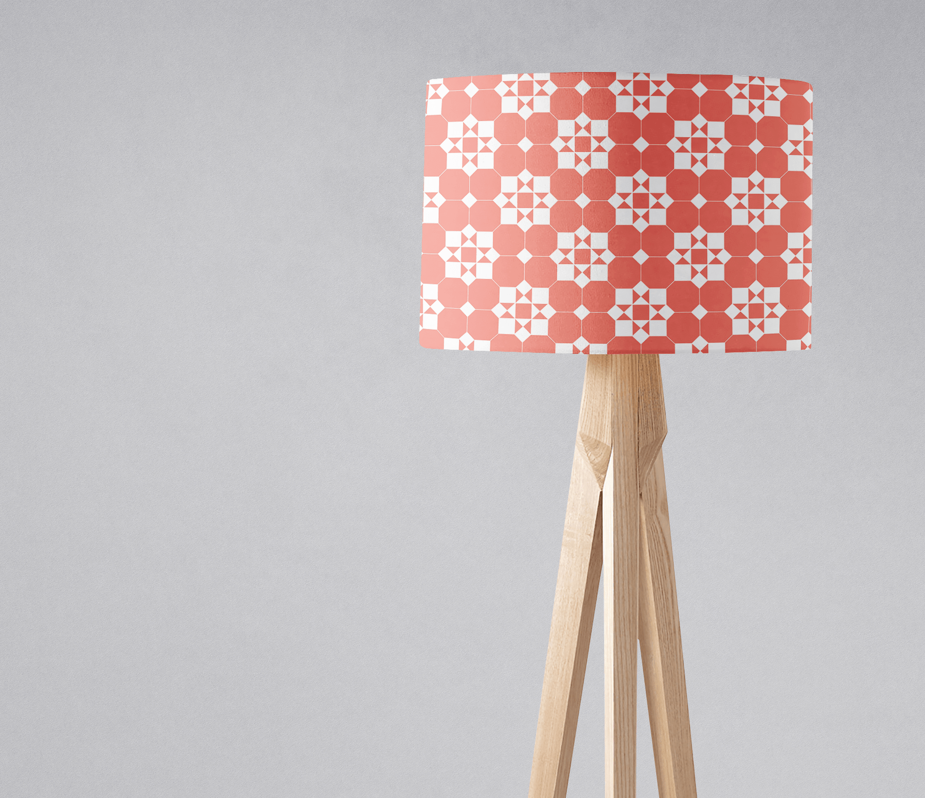Coral and White Geometric Tiles Design Lampshade – Ceiling & Table Compatible