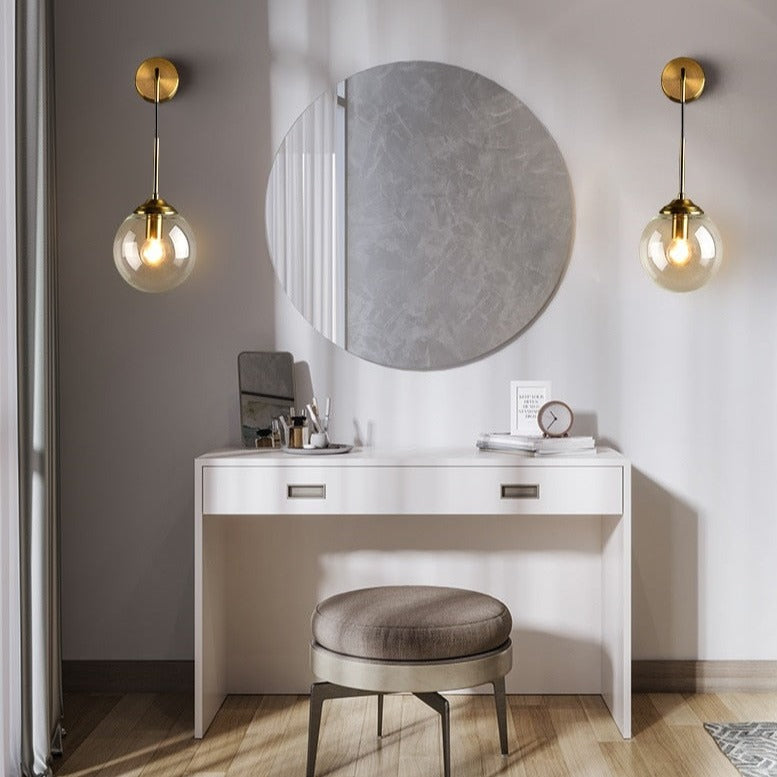 Mid-century glass globe wall light by Light My House with amber, smoke, and clear glass, hanging style for modern decor.