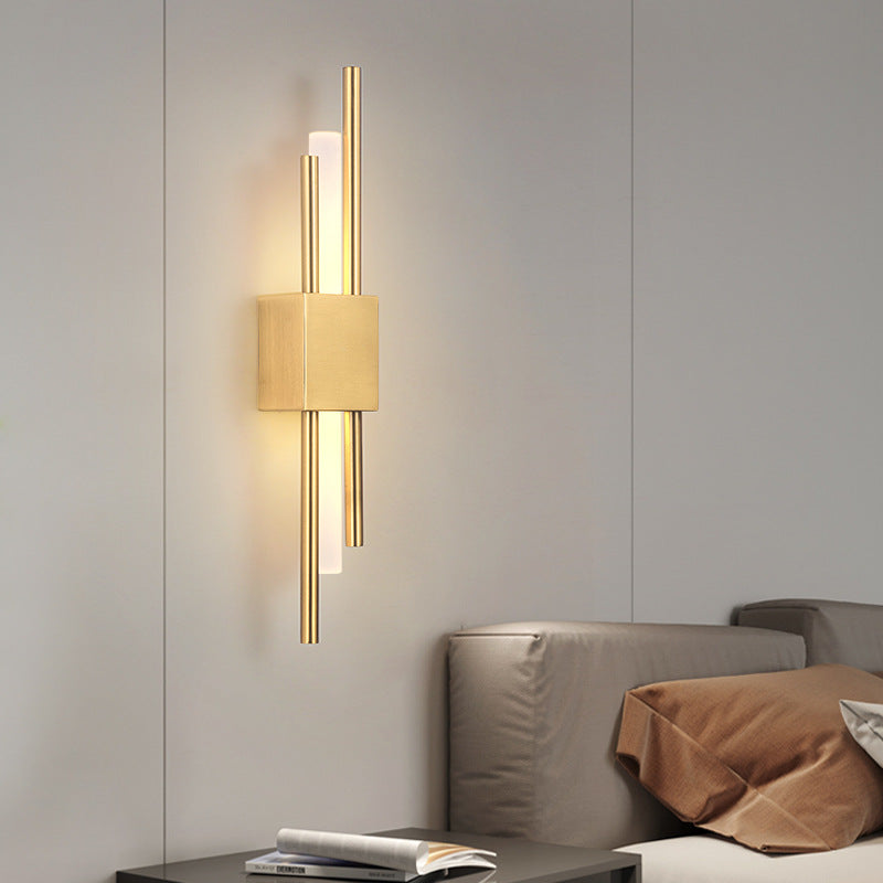 Modern black and gold LED wall lamp by Light My House with warm light, hard-wired for stylish interior lighting.