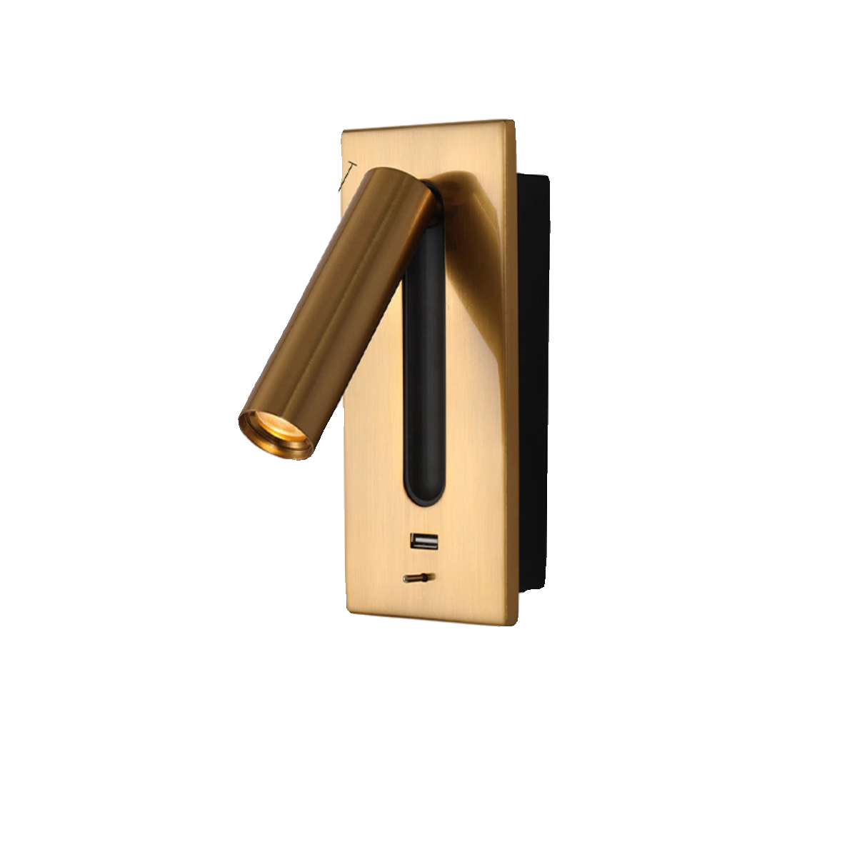 LED bedside wall light with USB charger and switch, from Light My House, mounted on a wall with a modern design.