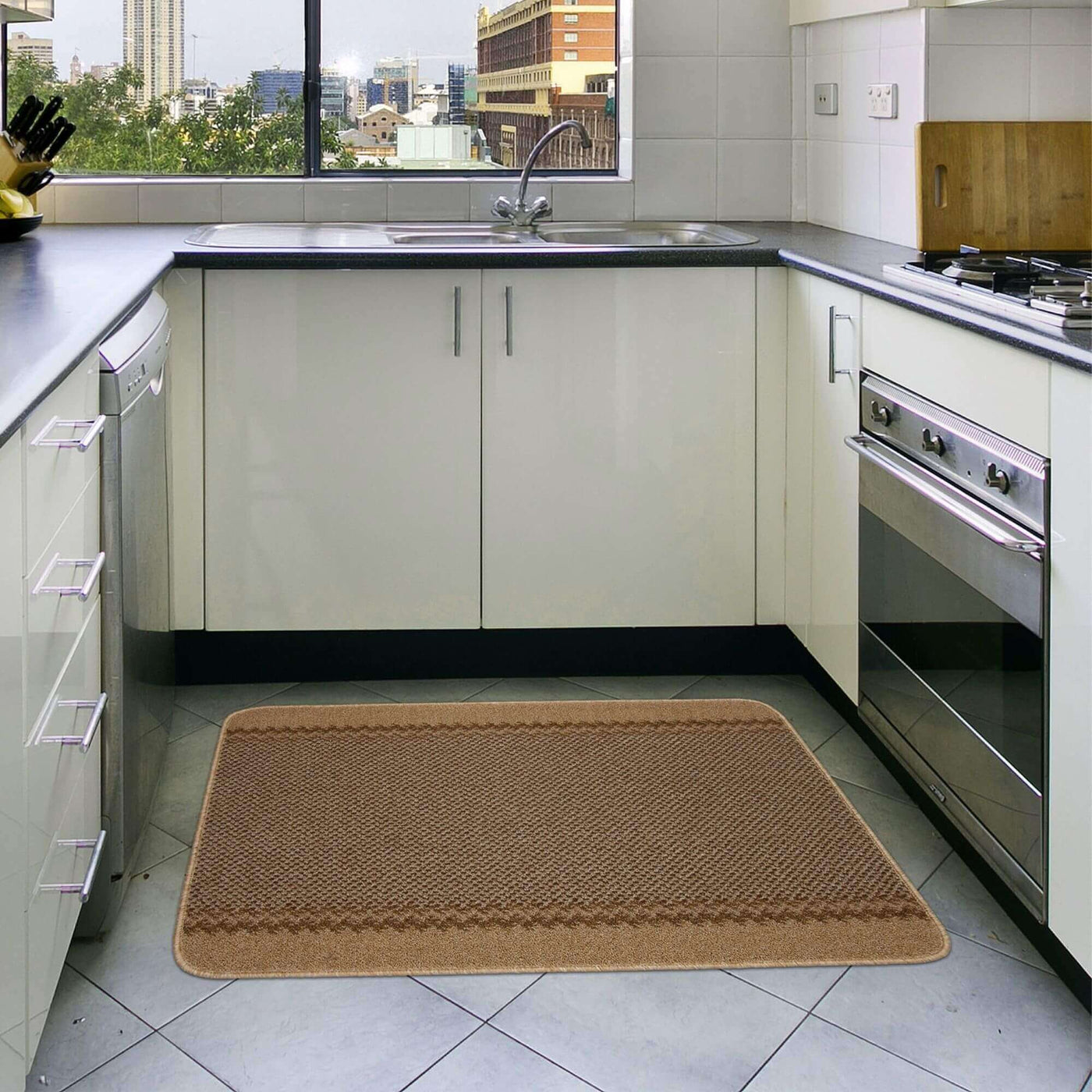 Washable Bordered Beige Rug – 116B