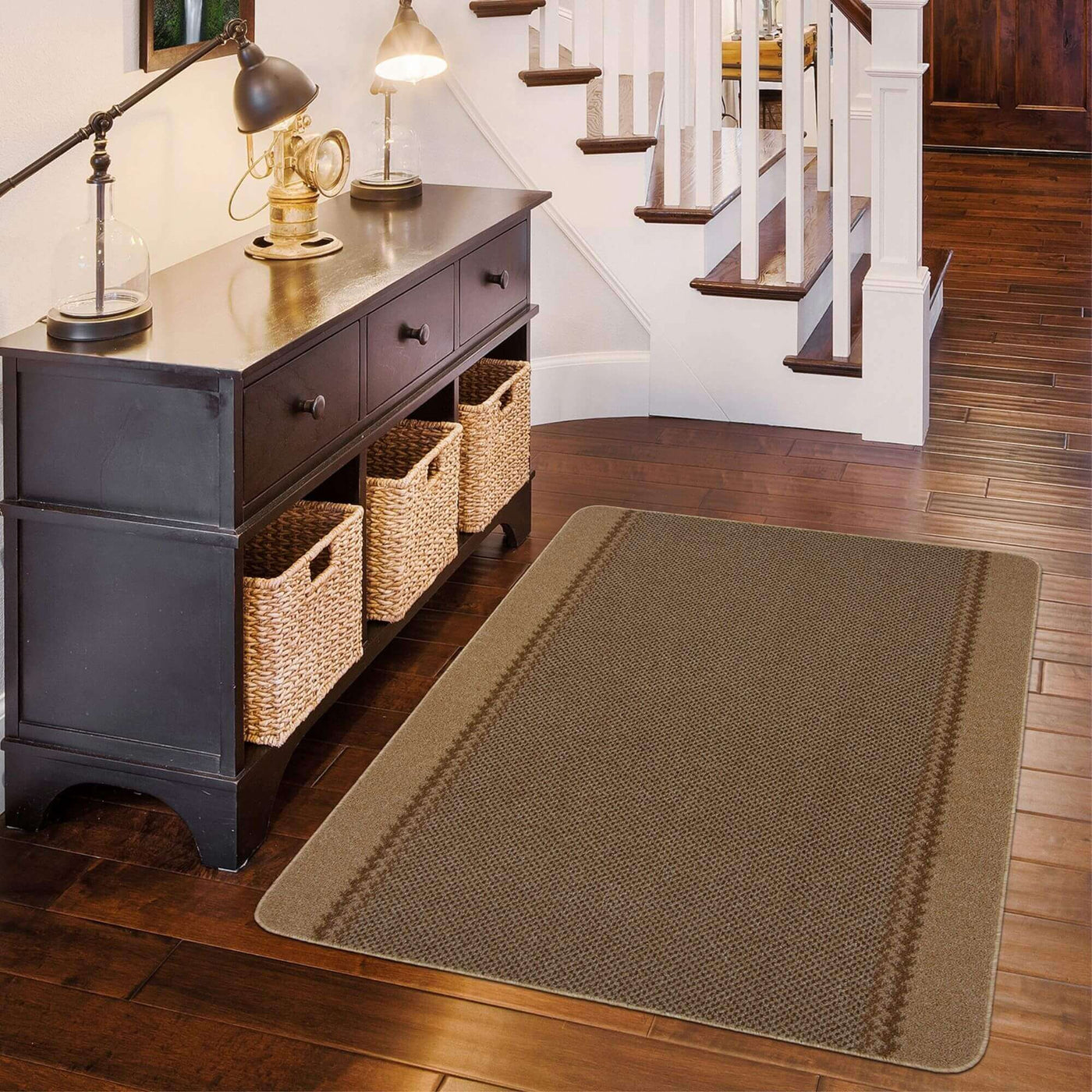 Washable Bordered Beige Rug – 116B