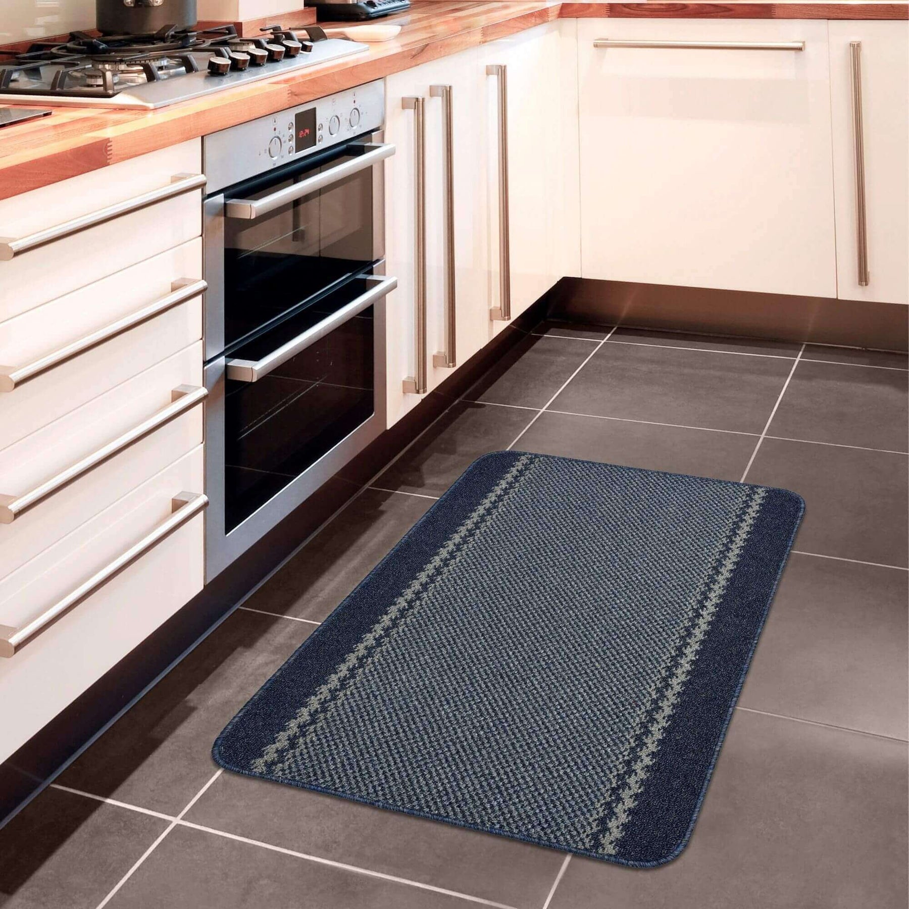 Washable Bordered Blue Rug – 116Blu