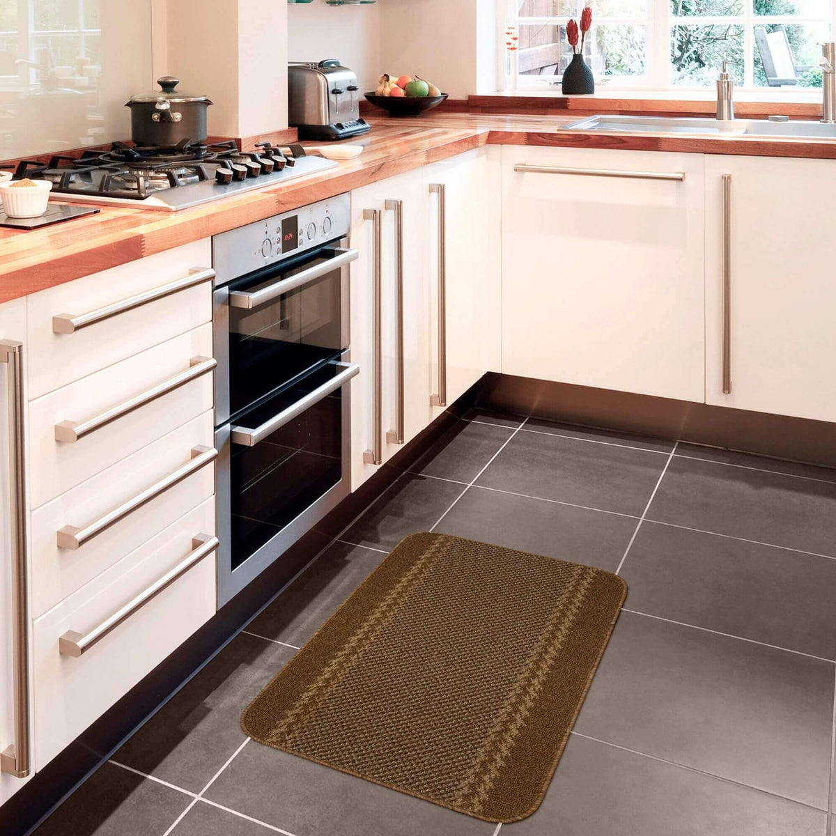 Washable Bordered Brown Rug – 116Br
