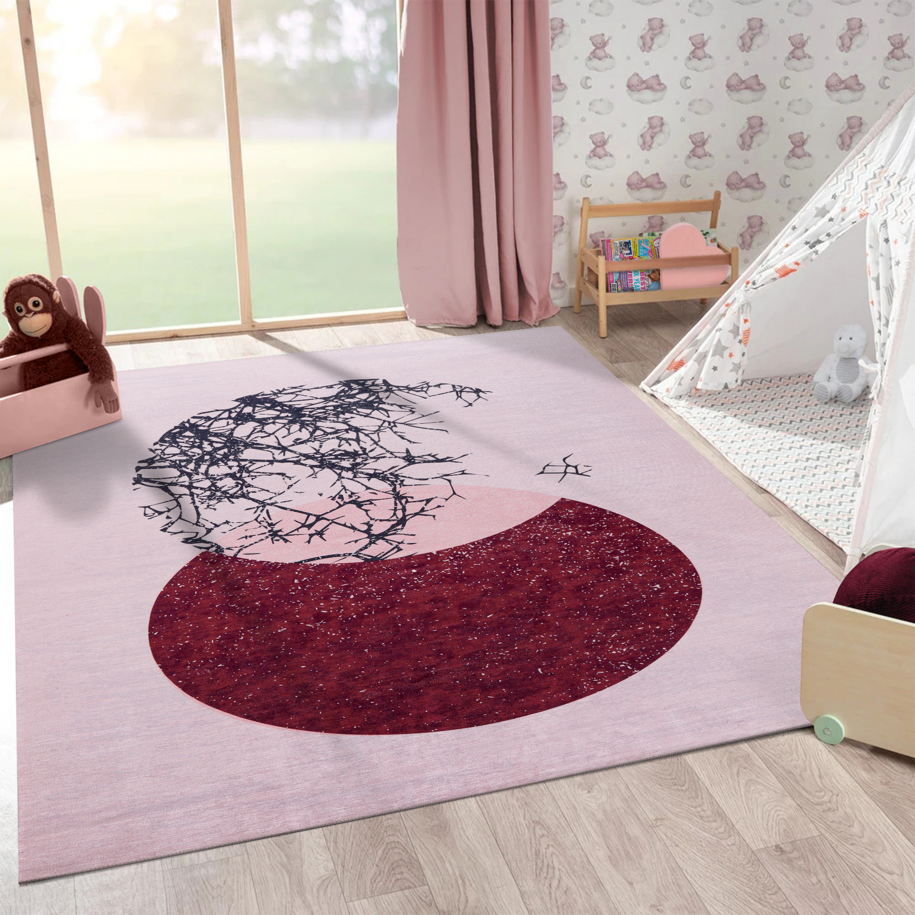 Black and white geometric patchwork washable rug by Netline Home, showcasing bold pattern and easy-to-clean design.