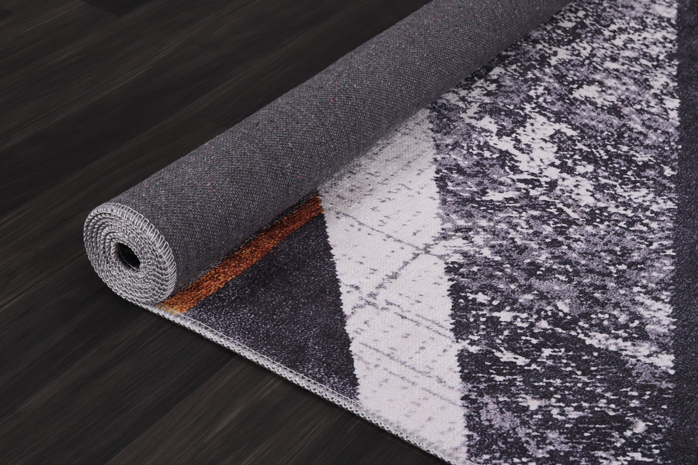 Bohemian grey striped washable rug by Netline Home with a soft, textured design suitable for living spaces.