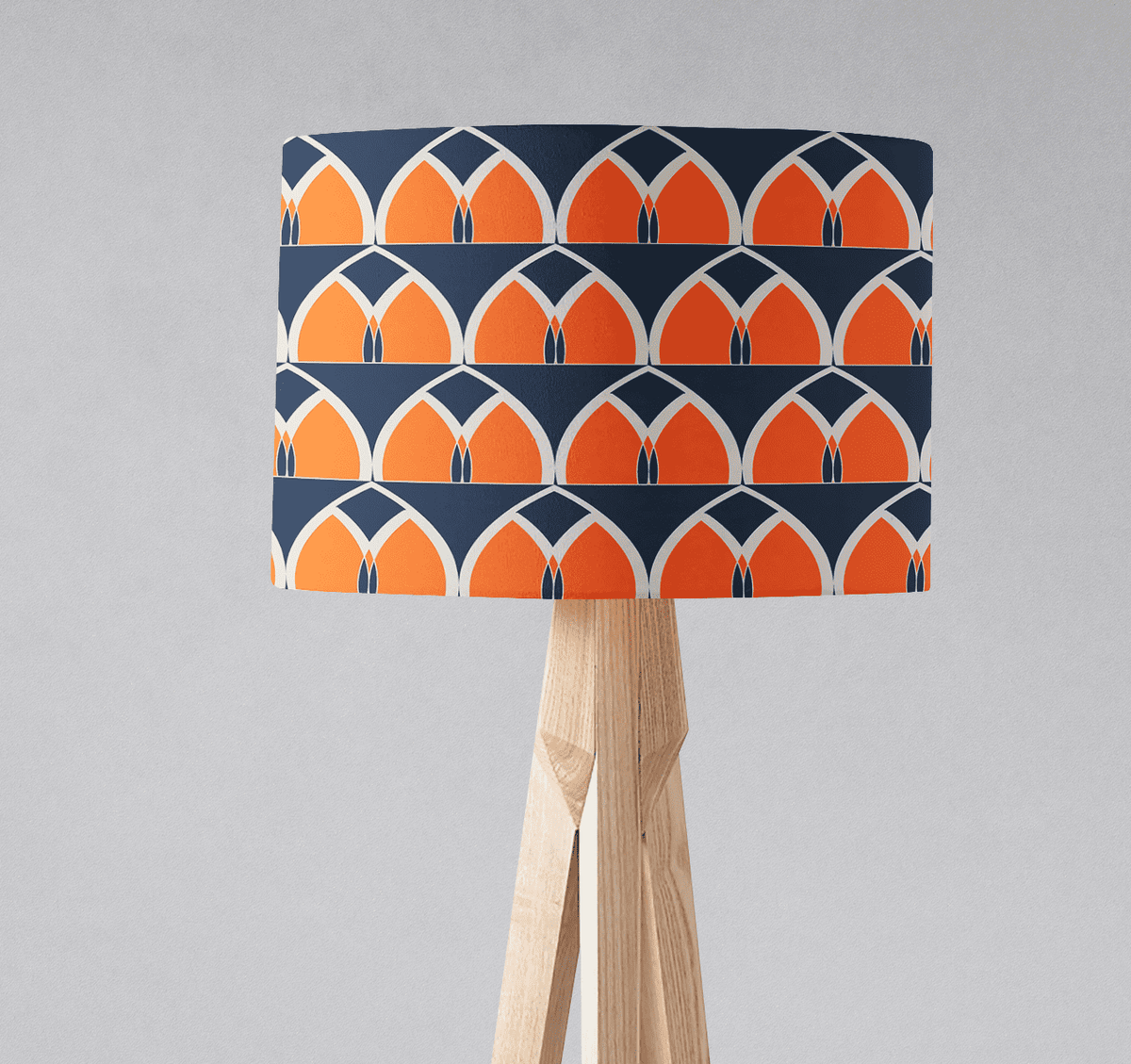 Navy Blue and Orange Retro Geometric Design Lampshade – Ceiling & Table Compatible