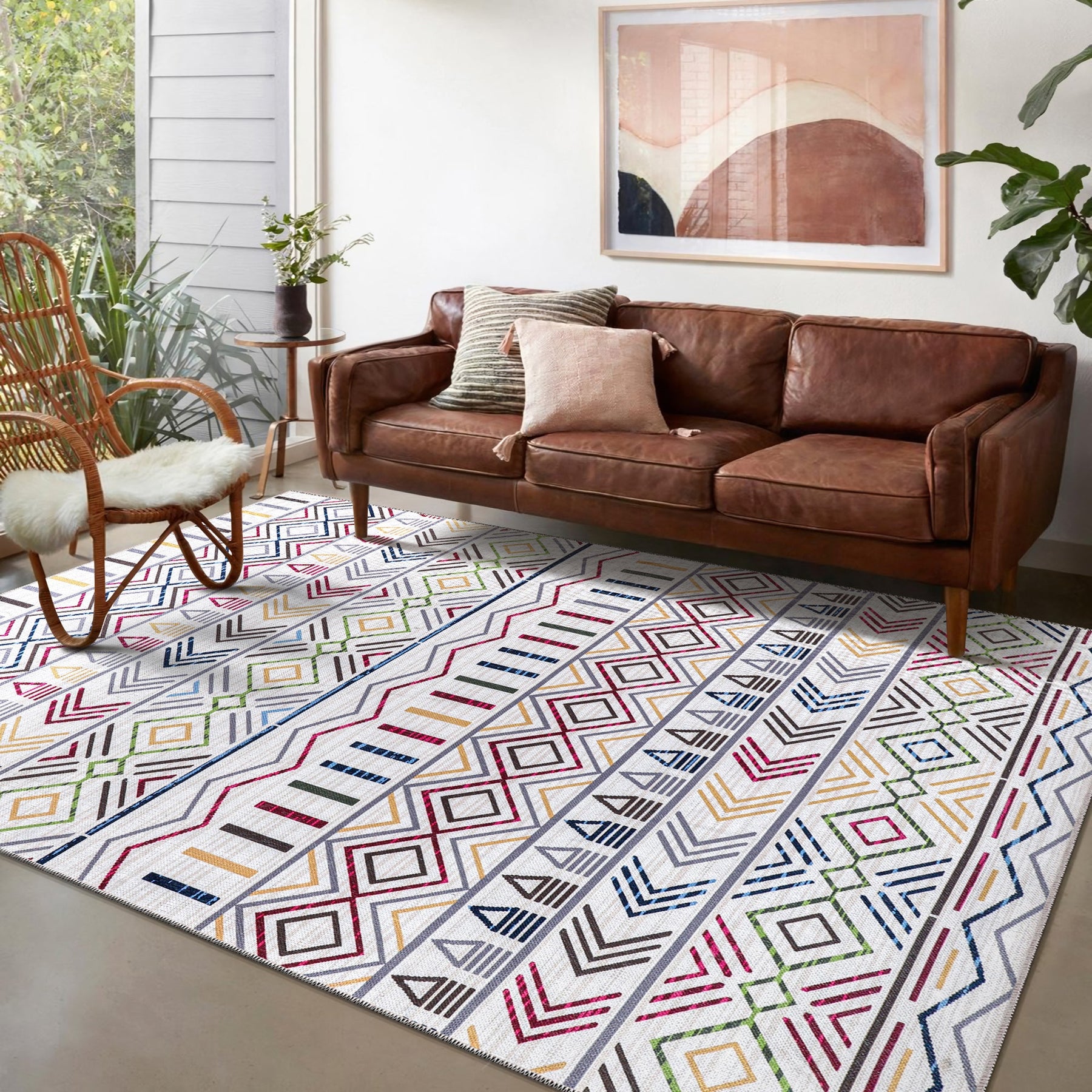 Red medallion washable rug by Netline Home featuring intricate geometric patterns, perfect for adding vibrant style to any space.