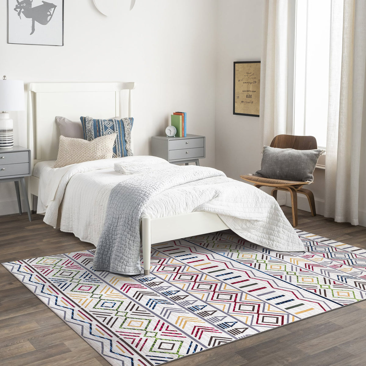 Red medallion washable rug from Netline Home with intricate pattern, displayed in a cozy living room setting.