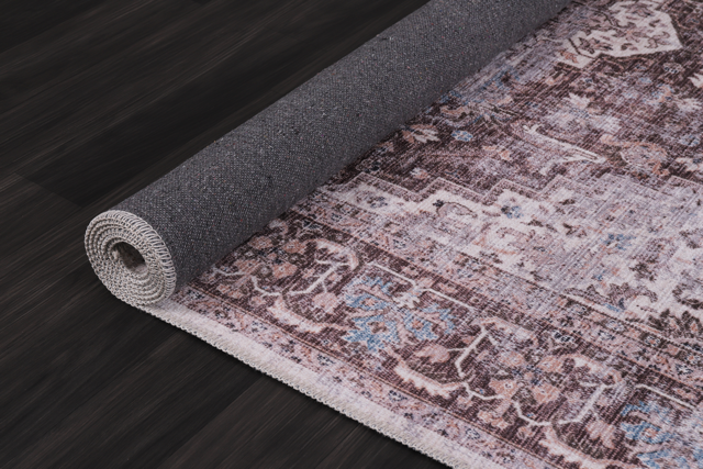 Offset Watercolour Mauve Grey Abstract Washable Rug by Netline Home