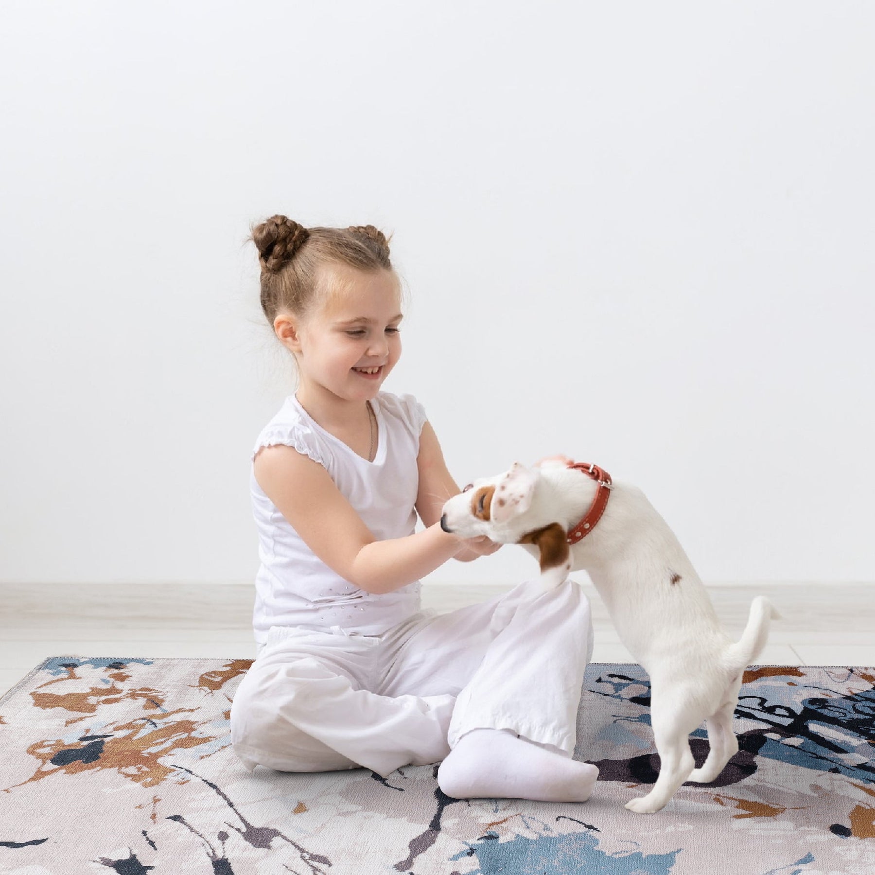 Colorful Bohemian abstract splash washable rug by Netline Home, featuring pet and kid-friendly design with vibrant patterns.