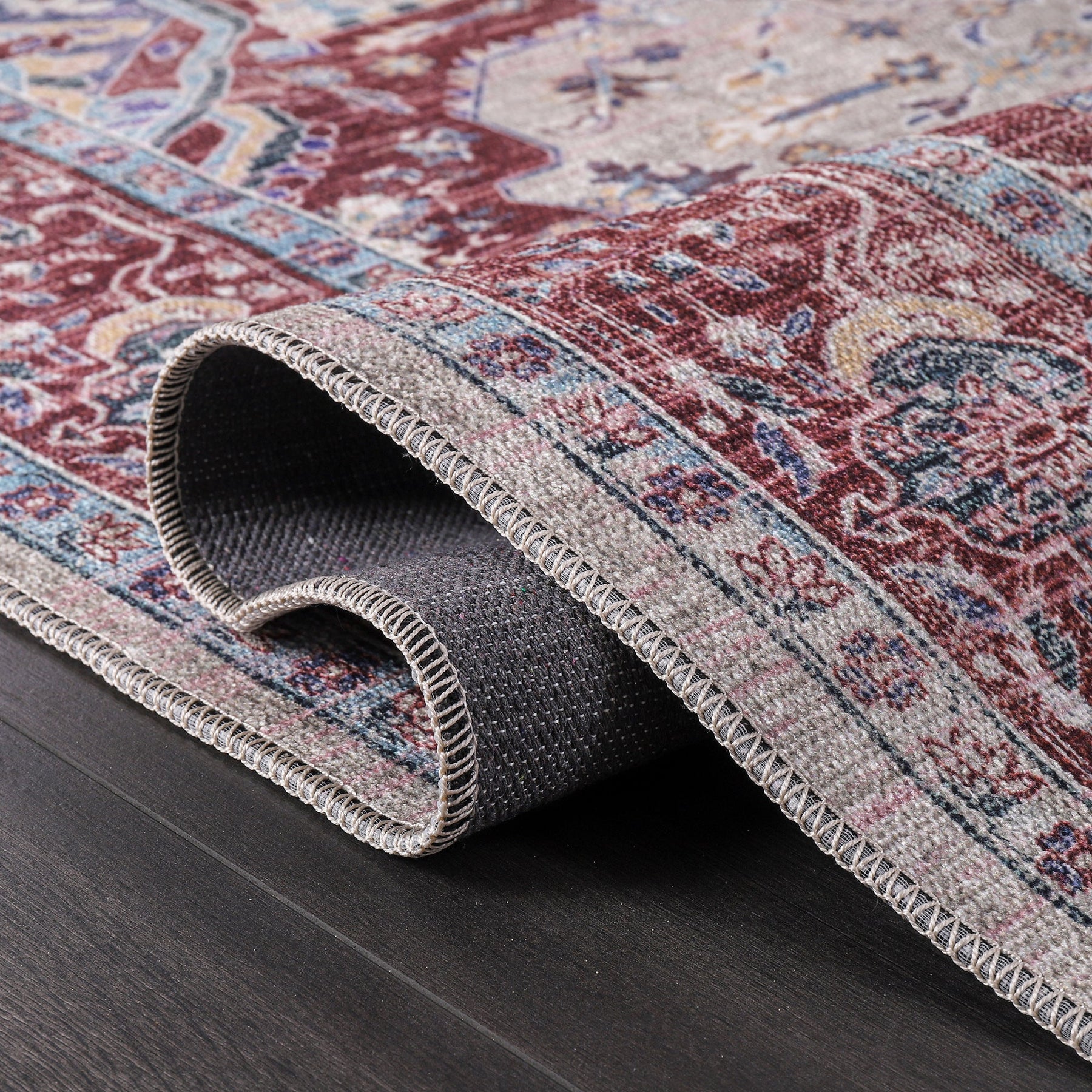 Machine washable Persian medallion rug by Netline Home featuring traditional oriental vintage design for living room, bedroom, or dining.