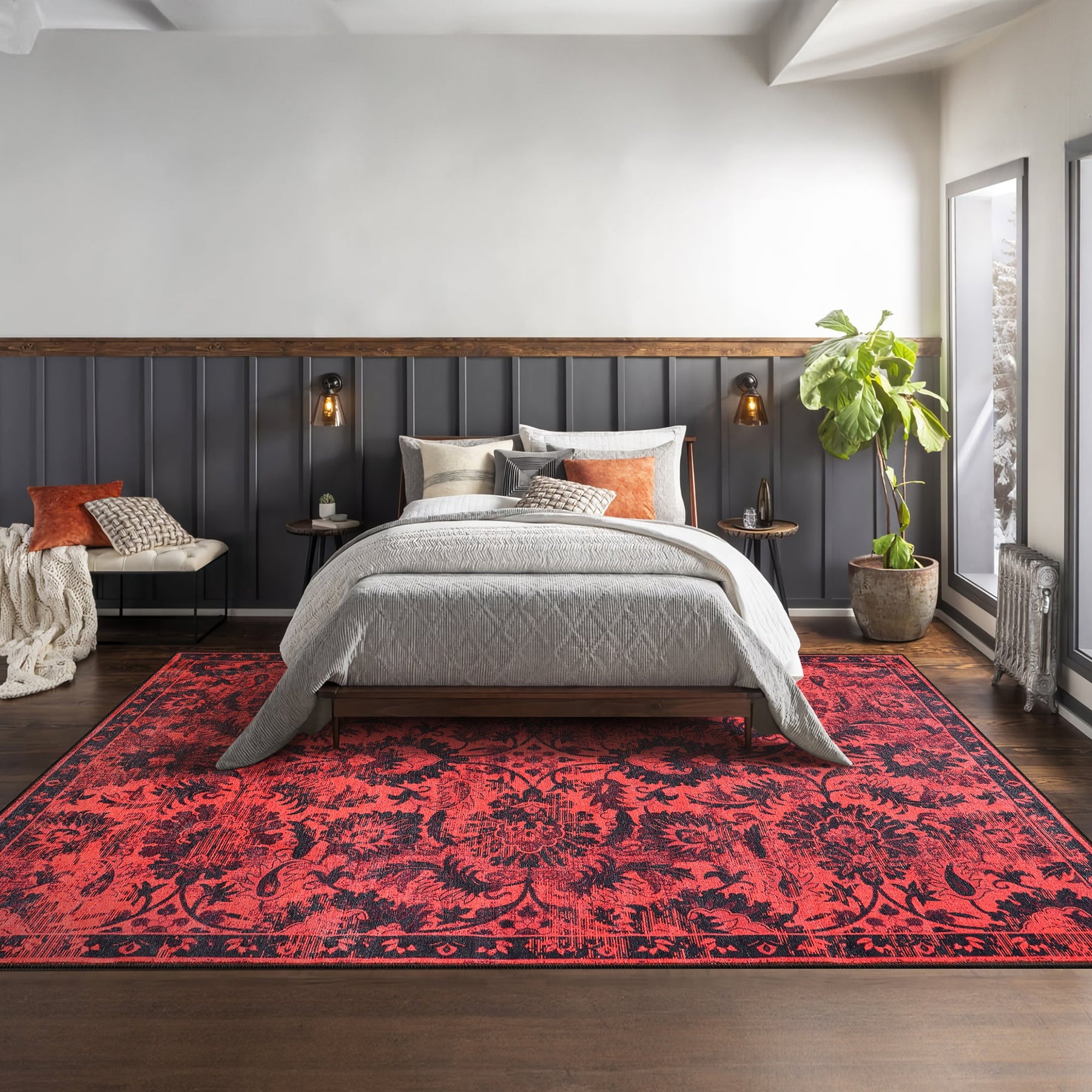 RW1010 washable area rug in a modern bedroom