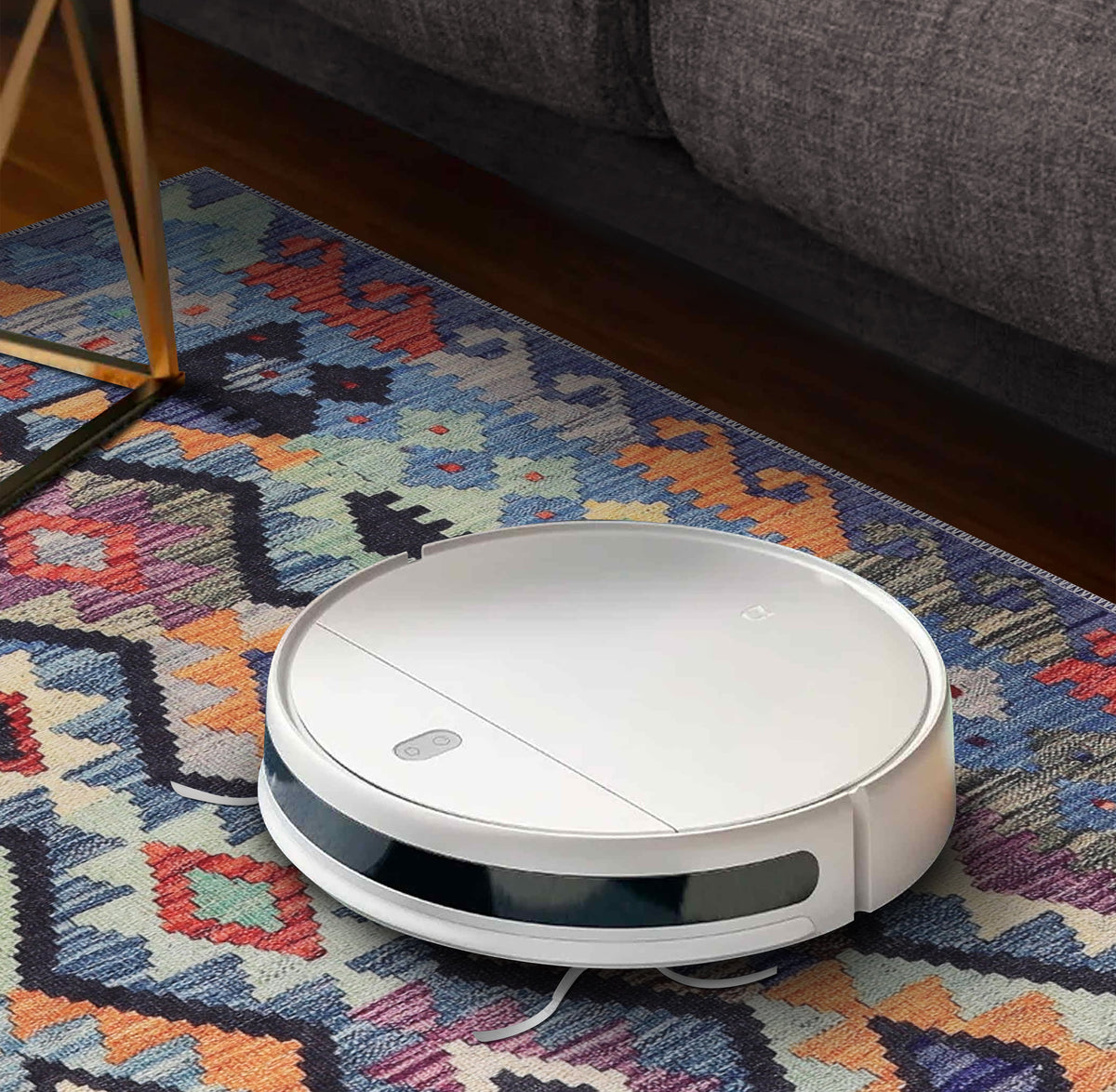 RW1314 washable chenille area rug, robot vacuum