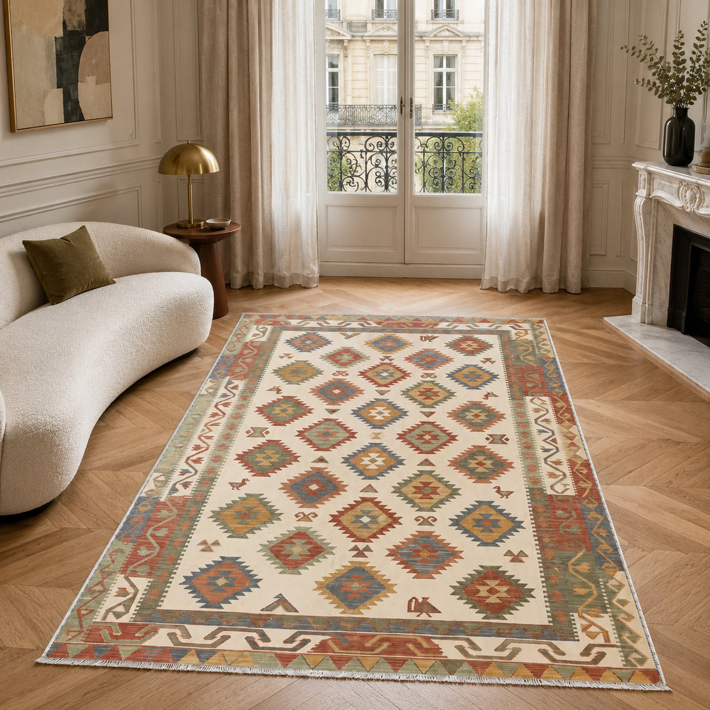 RWK3053 washable chenille area rug in a modern living room