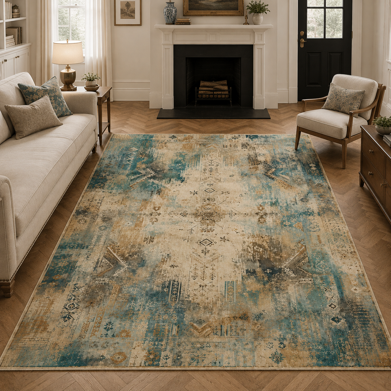 RWPR0008 washable chenille area rug, room scene