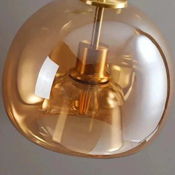 Black and gold dome semi-flush glass ceiling light with E27 socket, ideal for bedroom and bathroom lighting by Light My House.